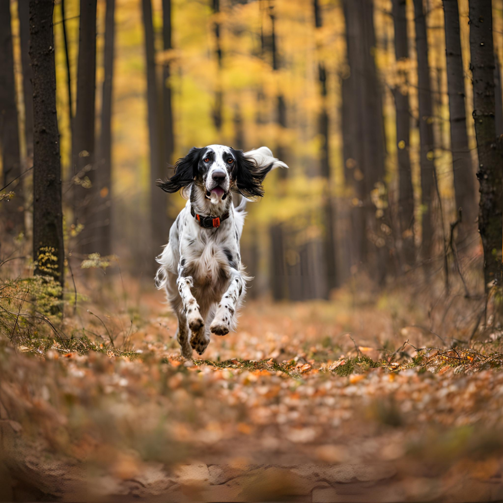 Perro con gps perro Perro corriendo por el bosque con un gps perros