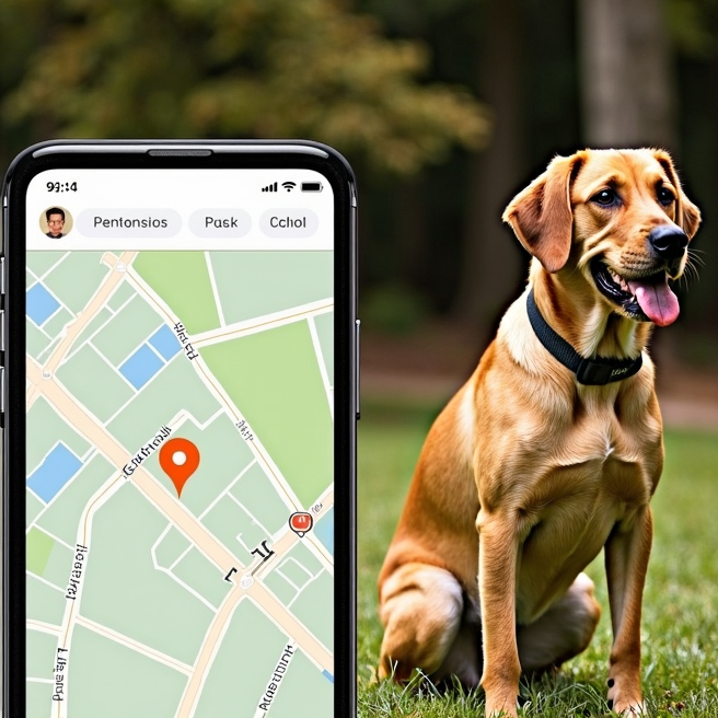 Perro con collar gps y app para movil